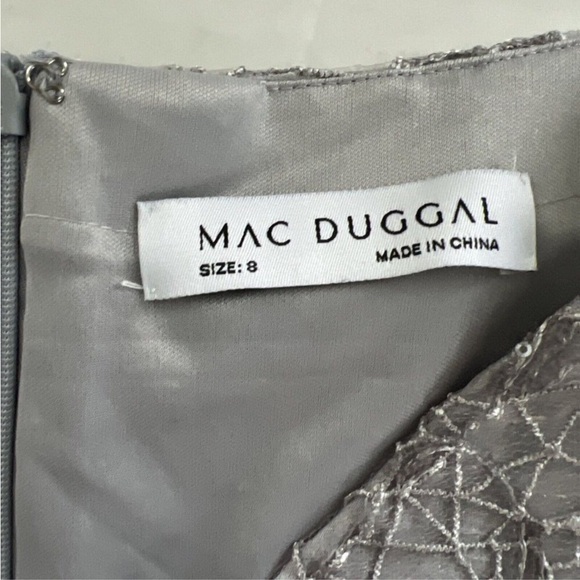 Mac Duggal long sheer sleeves V neck midi dress - Picture 6 of 15